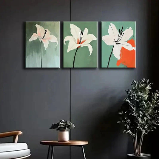 3pcs A Beautiful White Flower Luxurious Perfect Wall Art Set Canvas Framed 40x60cm - High Quality Print 100% Australian Made Wall Canvas Ready to Hang