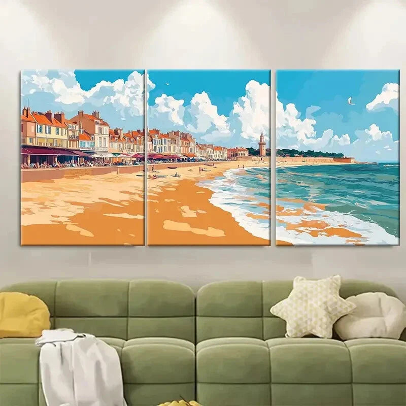 3pcs France Coastal Beach Unique Metal Print Ready to Hang Art
