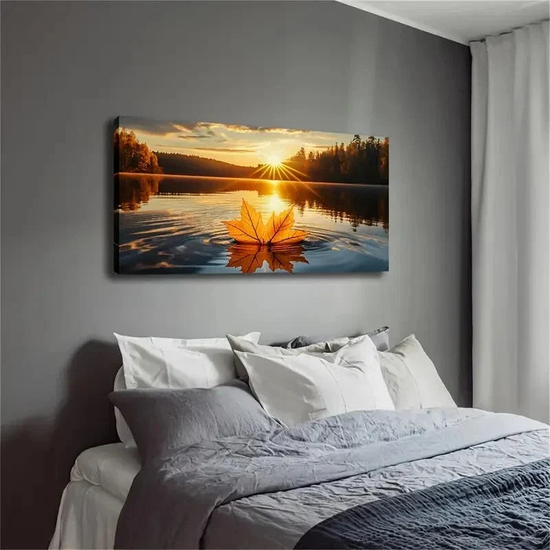 Realistic Sunset Lake Serene Wall Art Canvas Office Home Room Framed 120x60cm