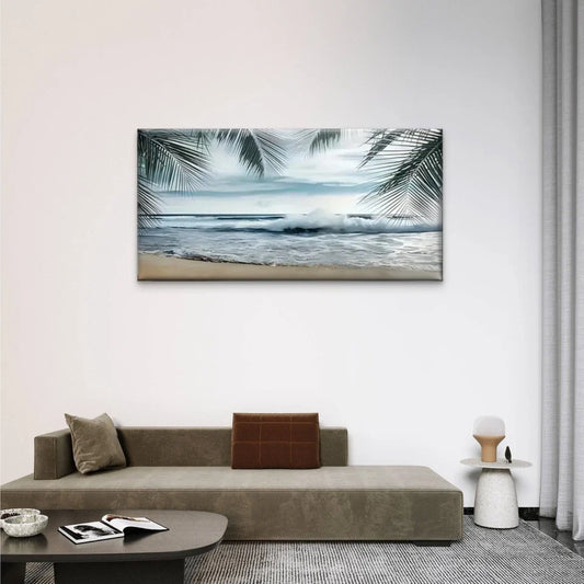 Beach Scene Palm Trees Ocean Wall Art Canvas Office Home Room Framed 80x45cm