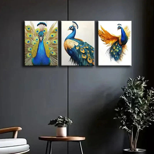 3pcs A Beautiful Peacock Perfect Colorful Wall Art Set Canvas Framed 40x60cm - High Quality Print 100% Australian Made Wall Canvas Ready to Hang