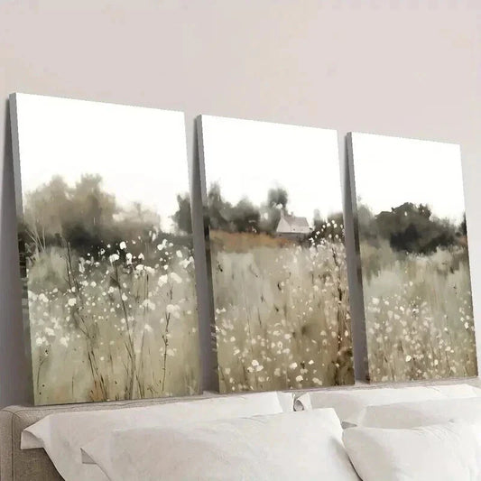 3pcs Vintage Rural Wildflower Plant Landscape Wall Art Set Canvas Framed 40x60cm - High Quality Print 100% Australian Made Wall Canvas Ready to Hang