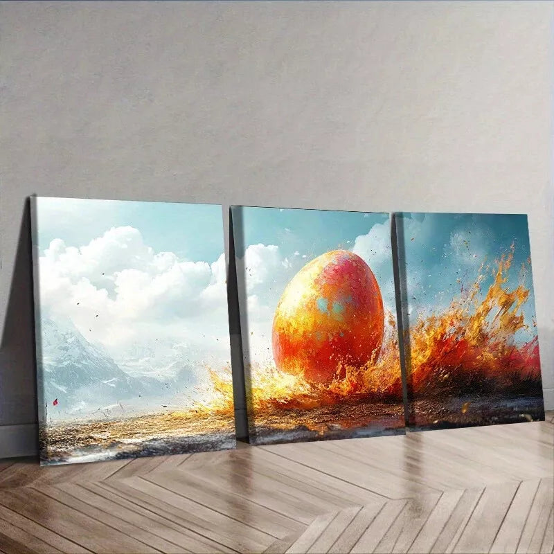 3pcs Featuring Vibrant Easter Eggs Colorful Wall Art Set Canvas Framed 40x60cm - High Quality Print 100% Australian Made Wall Canvas Ready to Hang