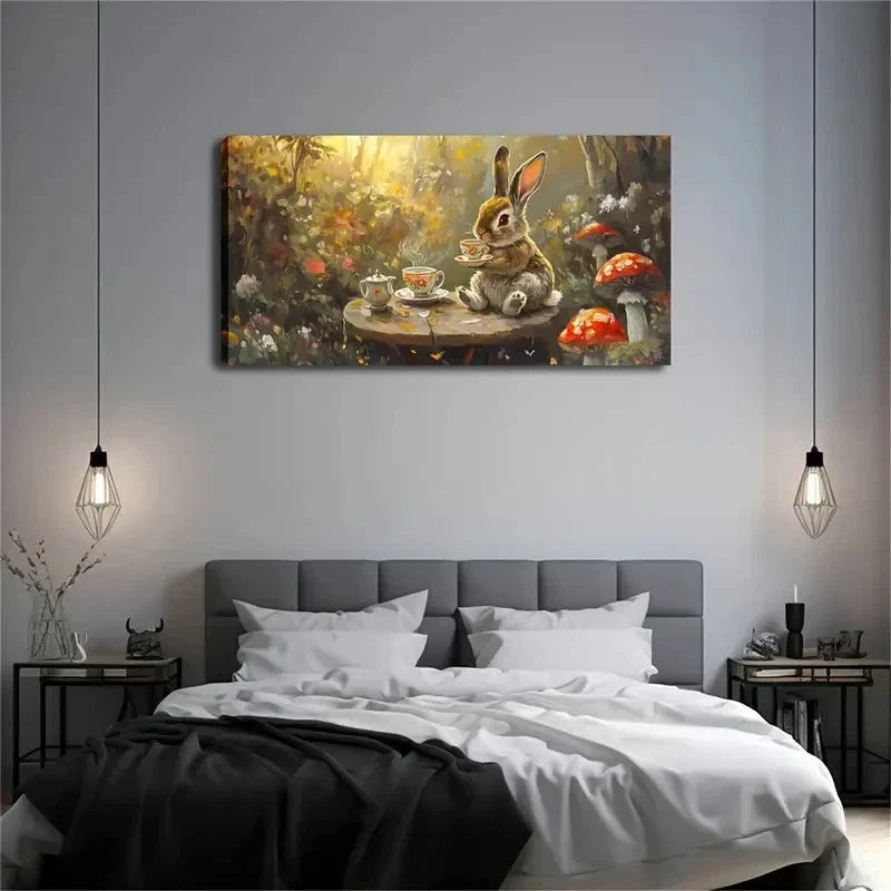 Forest Tea Party With Teacups Wall Art Canvas Office Home Room Framed 120x60cm