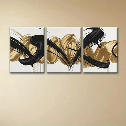 3pcs Contemporary Abstract Triptych with Vigorous Metal Print Ready to Hang Art