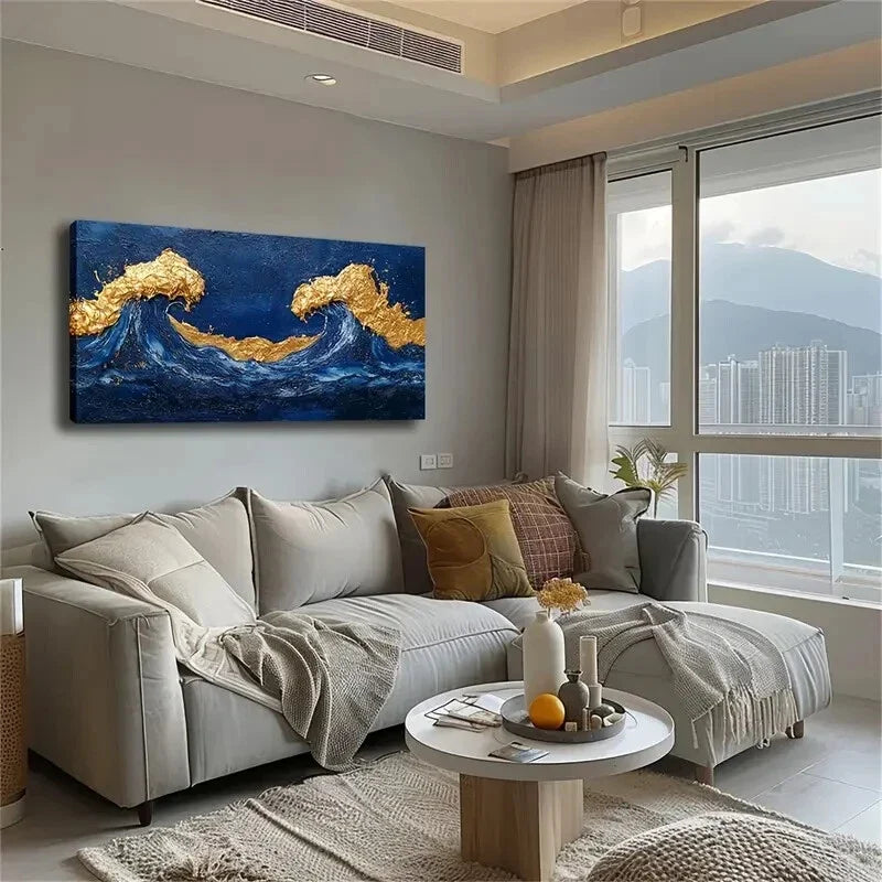 Turbulent Waves Design Accents Wall Art Canvas Office Home Room Framed 120x60cm