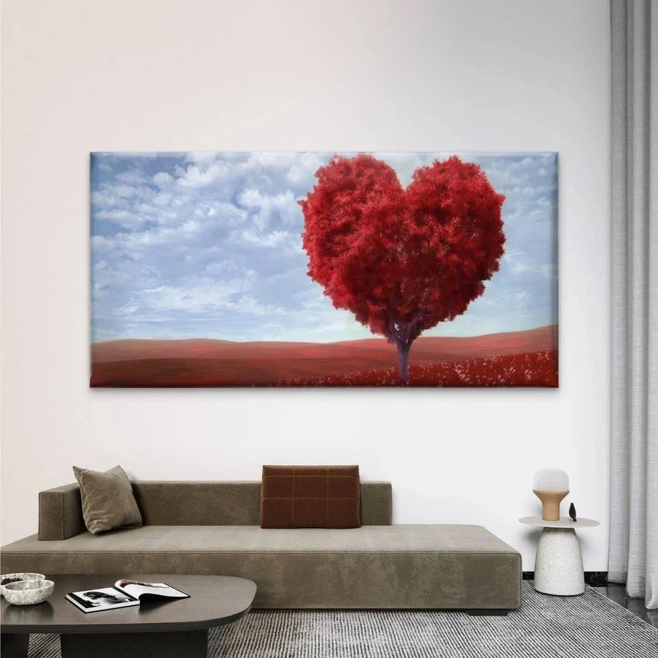 Red Heart-Shaped Tree Wall Art Canvas Office Home Room Framed 80x45cm