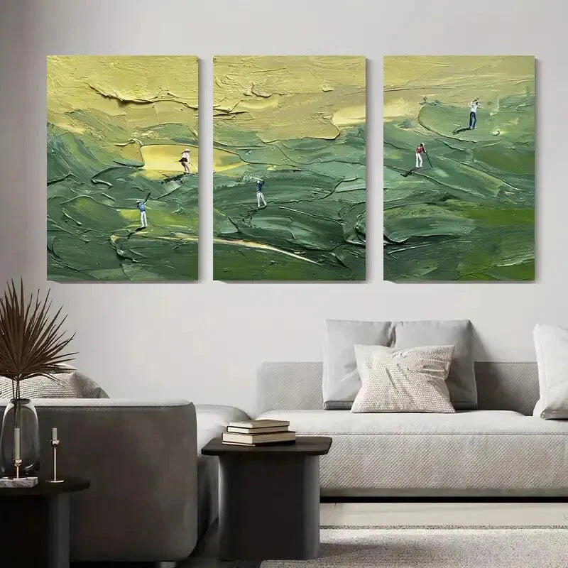 3pcs Golf Course Abstract Greenery & Player Metal Print Ready to Hang Art