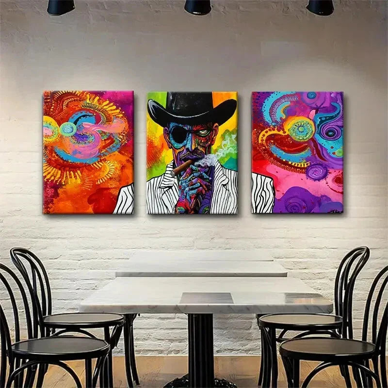 3pcs Psychedelic Abstract Cowboy Pop Perfect Wall Art Set Canvas Framed 40x60cm - High Quality Print 100% Australian Made Wall Canvas Ready to Hang