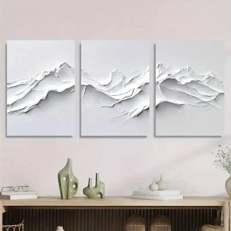 3pcs Abstract Snow Mountain Minimalist Winter Metal Print Ready to Hang Art