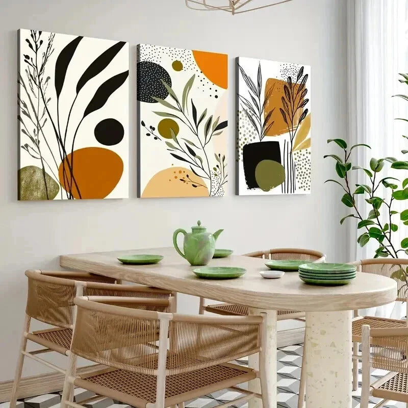 3pcs Boho Style Abstract Botanical Earth Tones Wall Art Set Canvas Framed 40x60cm - High Quality Print 100% Australian Made Wall Canvas Ready to Hang