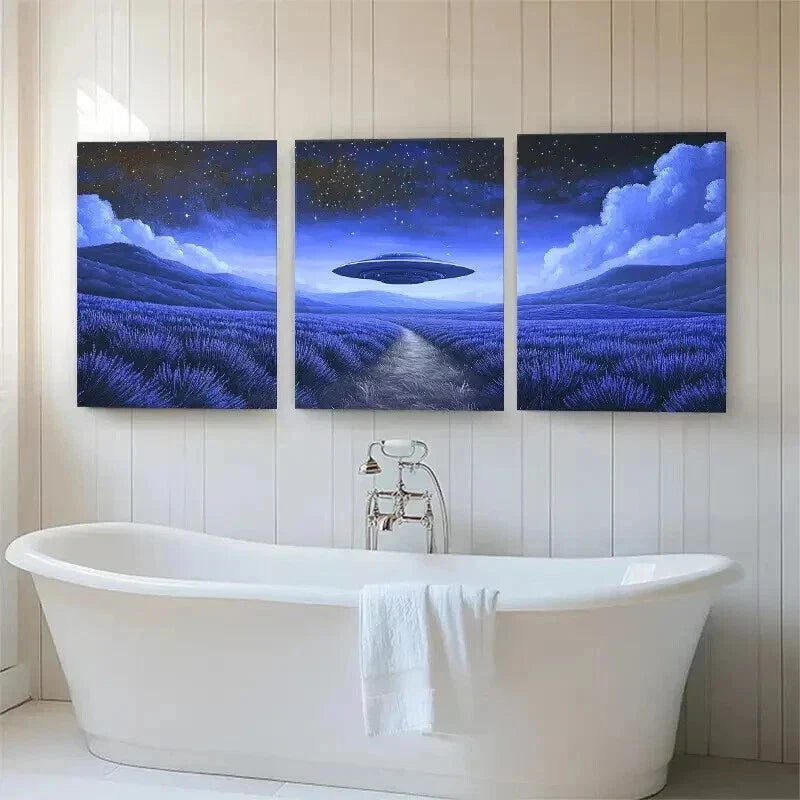 3pcs UFO Night Landscape Spaceship Perfect Wall Art Set Canvas Framed 40x60cm - High Quality Print 100% Australian Made Wall Canvas Ready to Hang