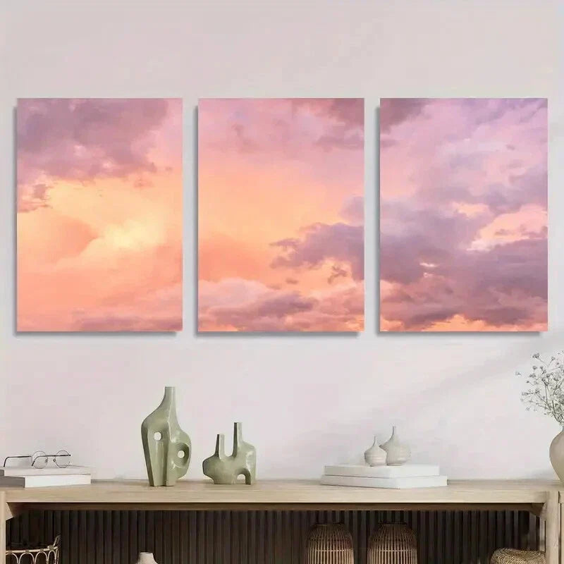 3pcs Soft Pink & Purple, Wrapped Metal Print Ready to Hang Art