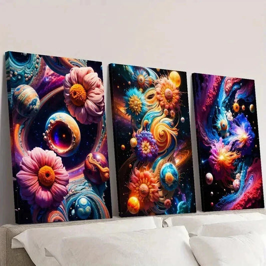 3pcs Vortex and Flower Abstract Illustration Wall Art Set Canvas Framed 40x60cm - High Quality Print 100% Australian Made Wall Canvas Ready to Hang