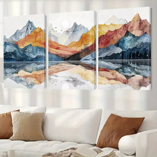 3pcs Abstract Landscape Mountain Reflections Wall Art Set Canvas Framed 40x60cm - High Quality Print 100% Australian Made Wall Canvas Ready to Hang