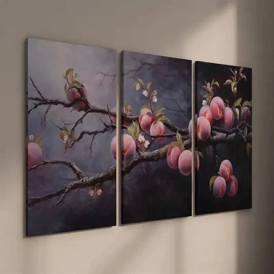 3pcs Peach Branch Illustration Wall Art Set Canvas Framed 40x60cm - High Quality Print 100% Australian Made Wall Canvas Ready to Hang