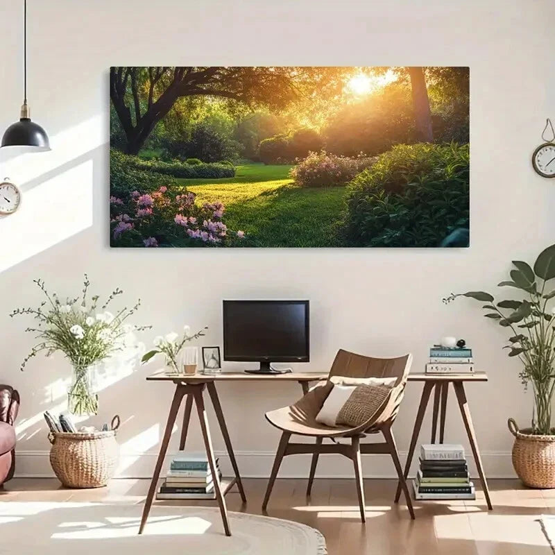 Garden & Sunlight Landscape Wall Art Canvas Office Home Room Framed 120x60cm
