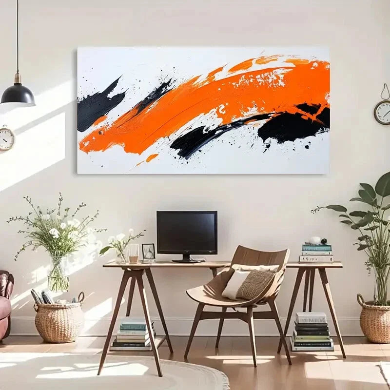Abstract Orange Retro Classic Wall Art Canvas Office Home Room Framed 80x45cm