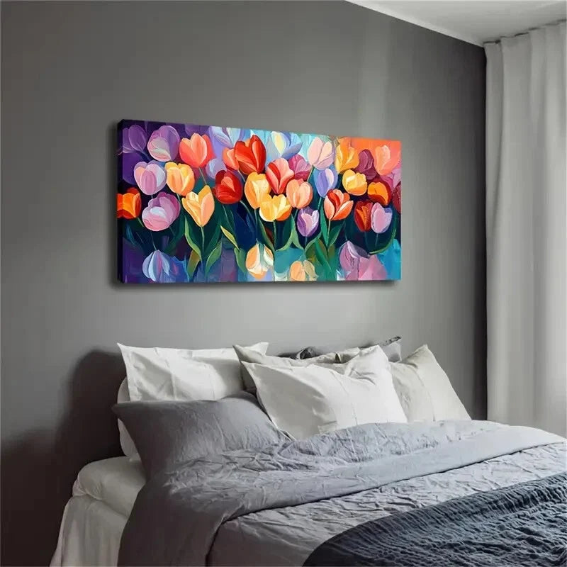 Vibrant Multicolor Flower Wall Art Canvas Office Home Room Framed 120x60cm
