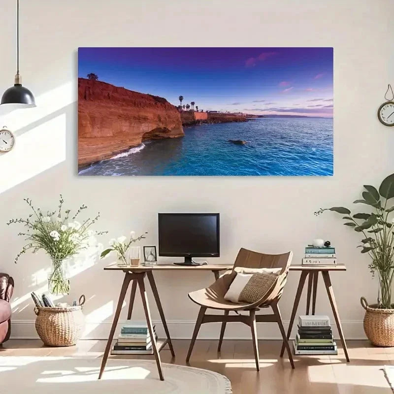 Serene Seaside & Cliffs Beach Wall Art Canvas Office Home Room Framed 120x60cm