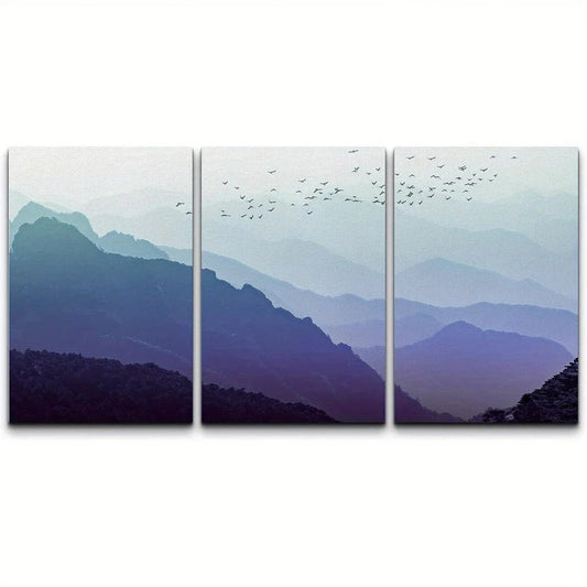 3pcs Birds Flying Over and Purple Mountains Metal Print Ready to Hang Art