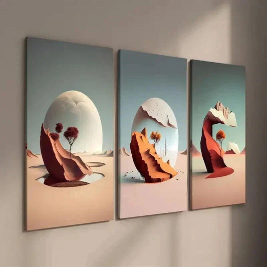 3pcs Planetary Scenery with Trees & Mountains Wall Art Set Canvas Framed 40x60cm - High Quality Print 100% Australian Made Wall Canvas Ready to Hang