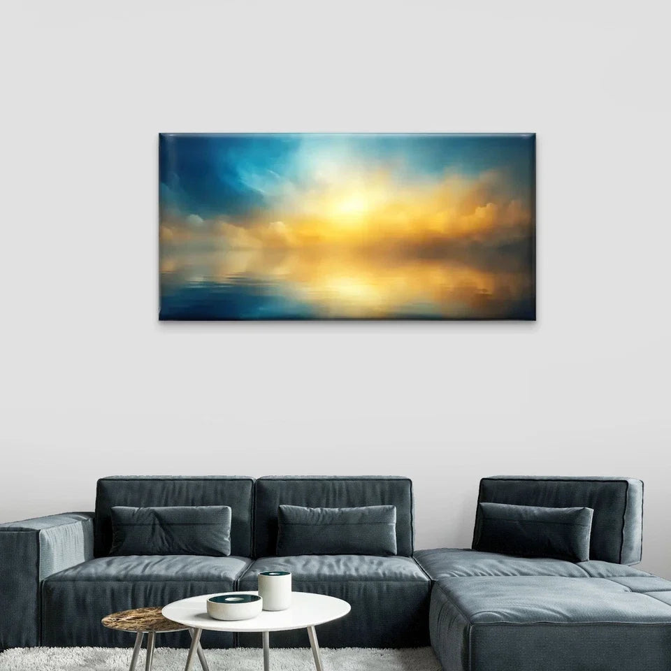 Ocean Sunset Light Perfect Wall Art Canvas Office Home Room Framed 80x45cm