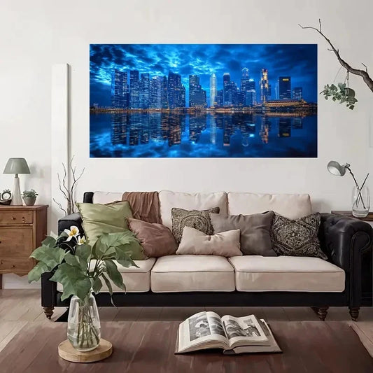 Modern Vintage Cityscape Wall Art Canvas Office Home Room Framed 80x45cm