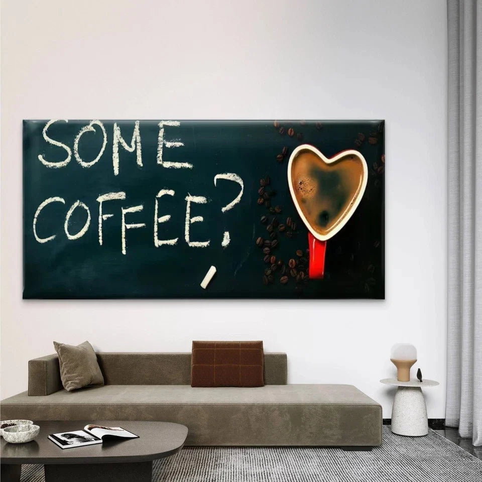 Heart Coffee Cup with Coffee Wall Art Canvas Office Home Room Framed 80x45cm