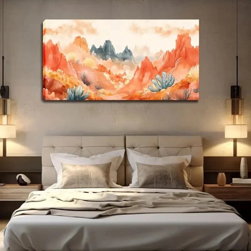 Vibrant Red & Orange Cactus Wall Art canvas office home room framed 120x60cm