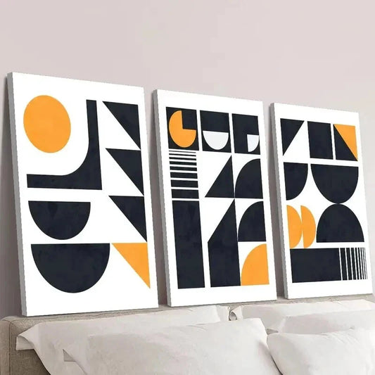 3pcs Abstract Black Gold Geometric Shape Wall Art Set Canvas Framed 40x60cm - High Quality Print 100% Australian Made Wall Canvas Ready to Hang