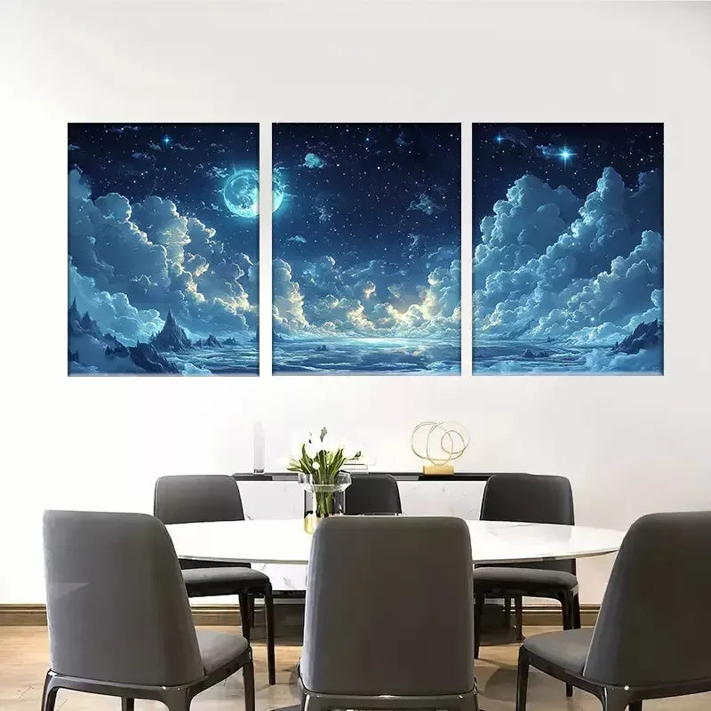 3pcss beautiful Celestial Night Sky Wall Art Set Canvas Framed 40x60cm - High Quality Print 100% Australian Made Wall Canvas Ready to Hang