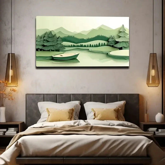 Serene Lake and Mountains Lands Wall Art Canvas Office Home Room Framed 120x60cm