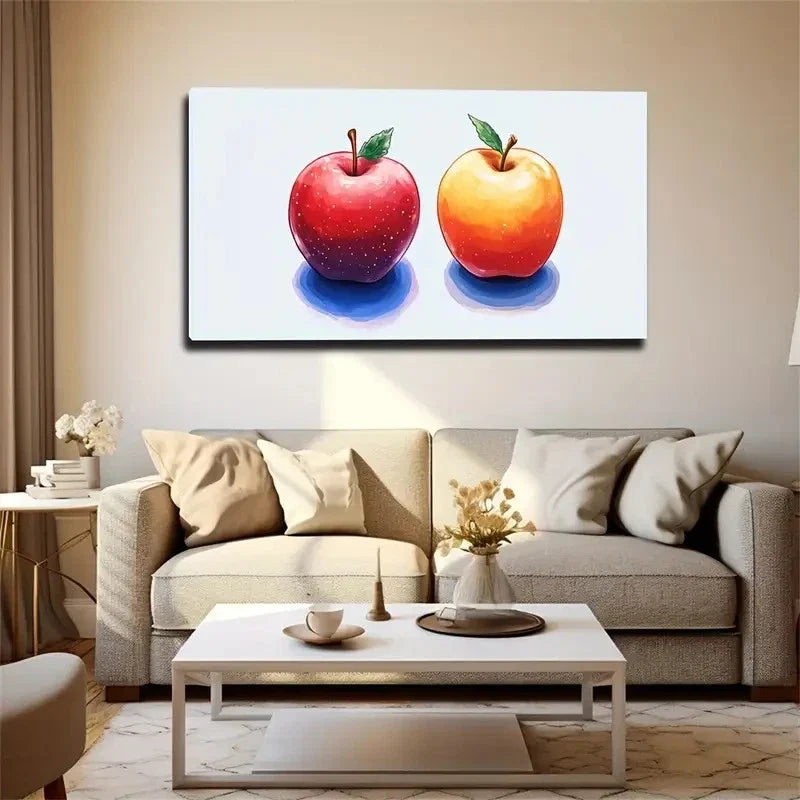 Green Leaves Brown Stem Apple Wall Art Canvas Office Home Room Framed 120x60cm