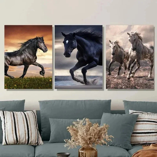 3pcs Galloping Horses Beautiful Horse Paintings Wall Art Set Canvas Framed 40x60cm - High Quality Print 100% Australian Made Wall Canvas Ready to Hang