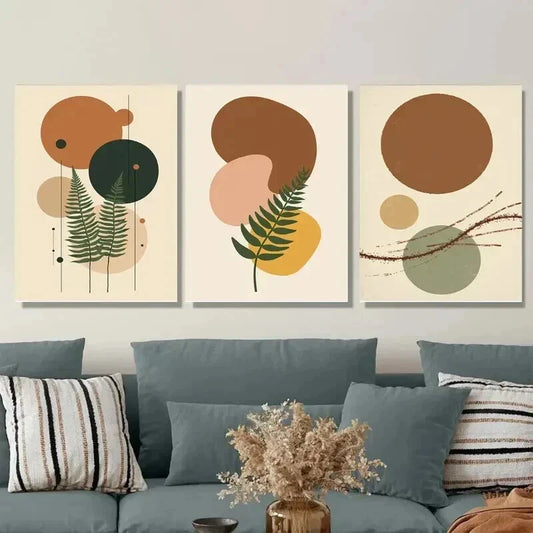 3pcs Geometric & Nature Abstract Botanical Wall Art Set Canvas Framed 40x60cm - High Quality Print 100% Australian Made Wall Canvas Ready to Hang