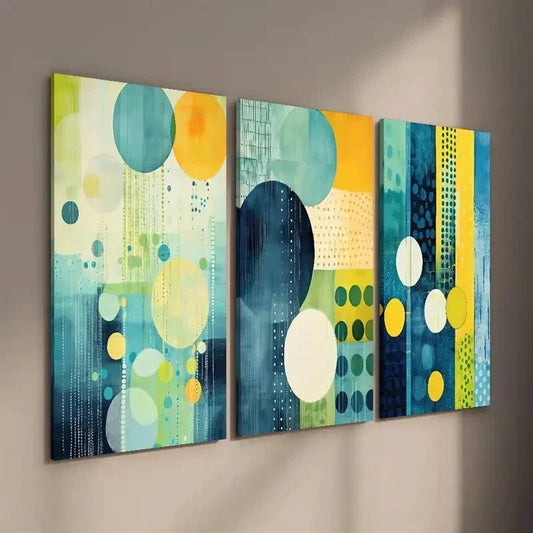 3pcs Abstract Colorful Circle Wall Art Set Canvas Framed 40x60cm - High Quality Print 100% Australian Made Wall Canvas Ready to Hang