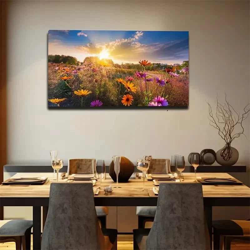 Blooming Wild Chrysanthemum Wall Art Canvas Office Home Room Framed 80x45cm
