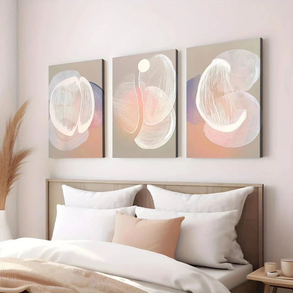 3pcs Modern Abstract Art Modern White Purple Wall Art Set Canvas Framed 40x60cm - High Quality Print 100% Australian Made Wall Canvas Ready to Hang