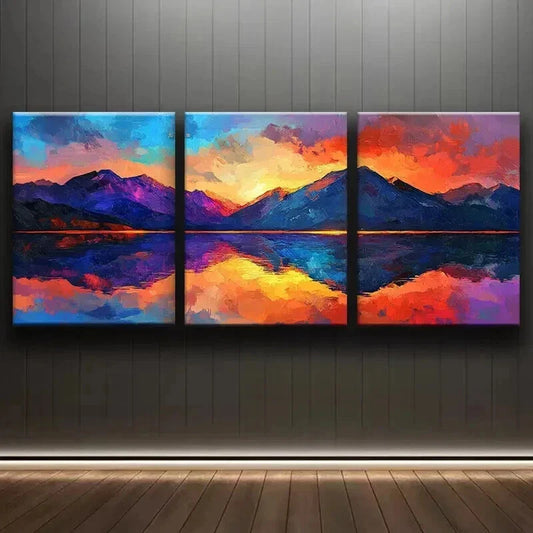 3pcs A Beautiful Painting of the Mountains Wall Art Set Canvas Framed 40x60cm - High Quality Print 100% Australian Made Wall Canvas Ready to Hang
