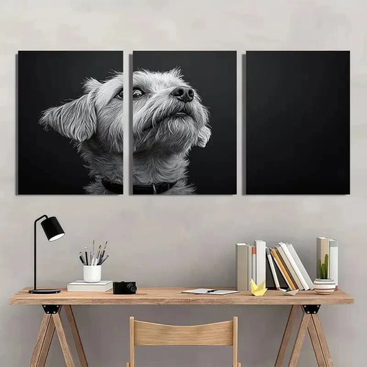 3pcs Whimsical Dog Black Doodle Style Metal Print Ready to Hang Art