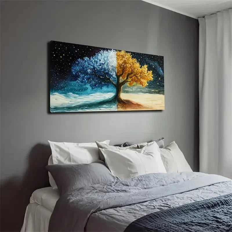 Split Trunk Tree With Winter Wall Art canvas office home room framed 120x60cm