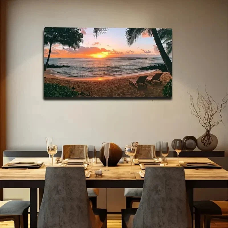 Vibrant Palm Trees & Ocean View Wall Art Canvas Office Home Room Framed 120x60cm