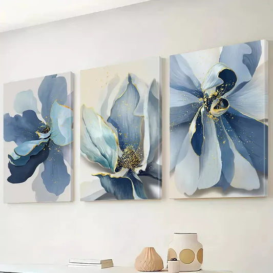 3pcs Blue Floral Canvas Wall Art Set Canvas Framed 40x60cm - High Quality Print 100% Australian Made Wall Canvas Ready to Hang