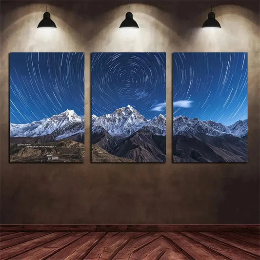 3pcs Starry Night Mountain Landscape Metal Print Ready to Hang Art