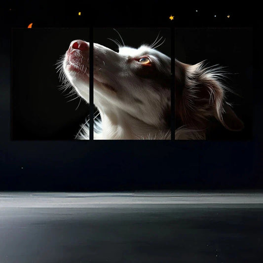 3pcs White Dog Rose Nose Golden Eyes Metal Print Ready to Hang Art