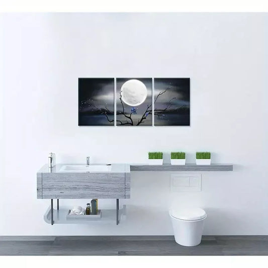 3pcs Creative Elegant Full Moon Love Birds Wall Art Set Canvas Framed 40x60cm - High Quality Print 100% Australian Made Wall Canvas Ready to Hang