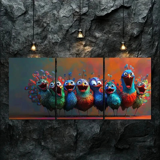 3pcs Colorful Feathered Birds in Playful Perfect Wall Art Set Canvas Framed 40x60cm - High Quality Print 100% Australian Made Wall Canvas Ready to Hang