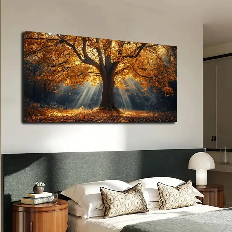 Sunlit Tree Branch Design Wall Art canvas office home room framed 120x60cm