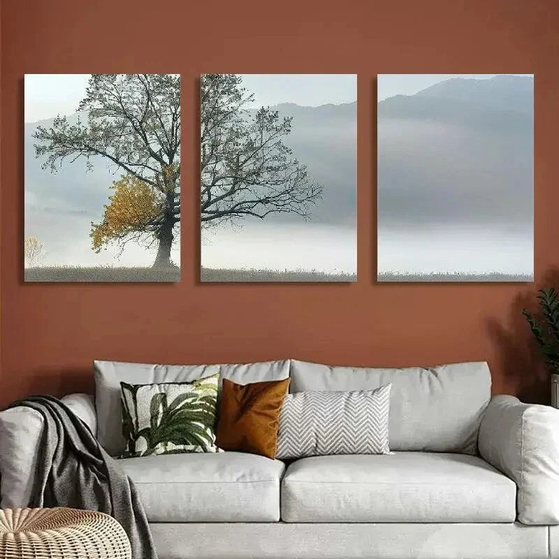 3pcs Vibrant Tree & Mountain Landscape Wall Art Set Canvas Framed 40x60cm - High Quality Print 100% Australian Made Wall Canvas Ready to Hang